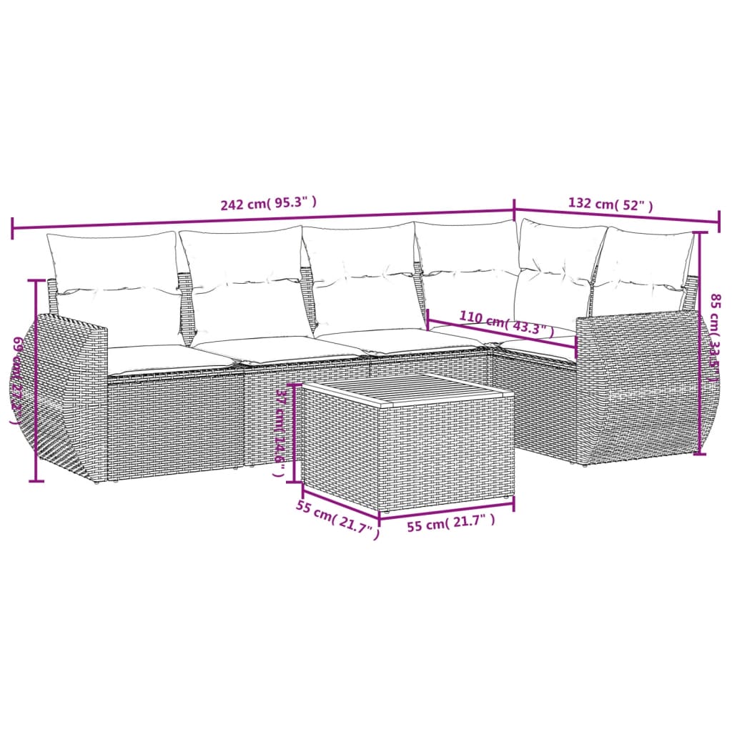 6-delige Loungeset met kussens poly rattan zwart is nu te koop bij PeponiXL, paradijselijk wonen!