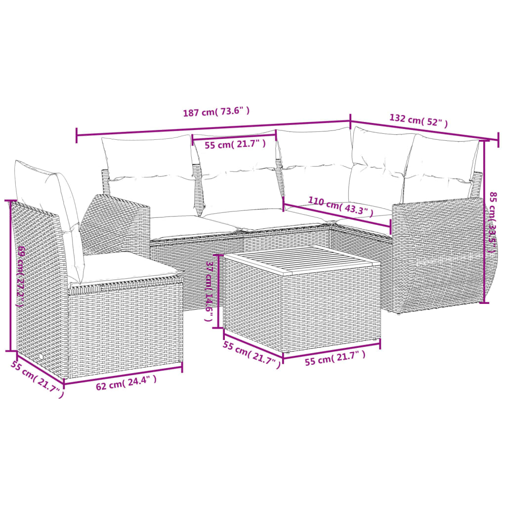 6-delige Loungeset met kussens poly rattan grijs is nu te koop bij PeponiXL, paradijselijk wonen!