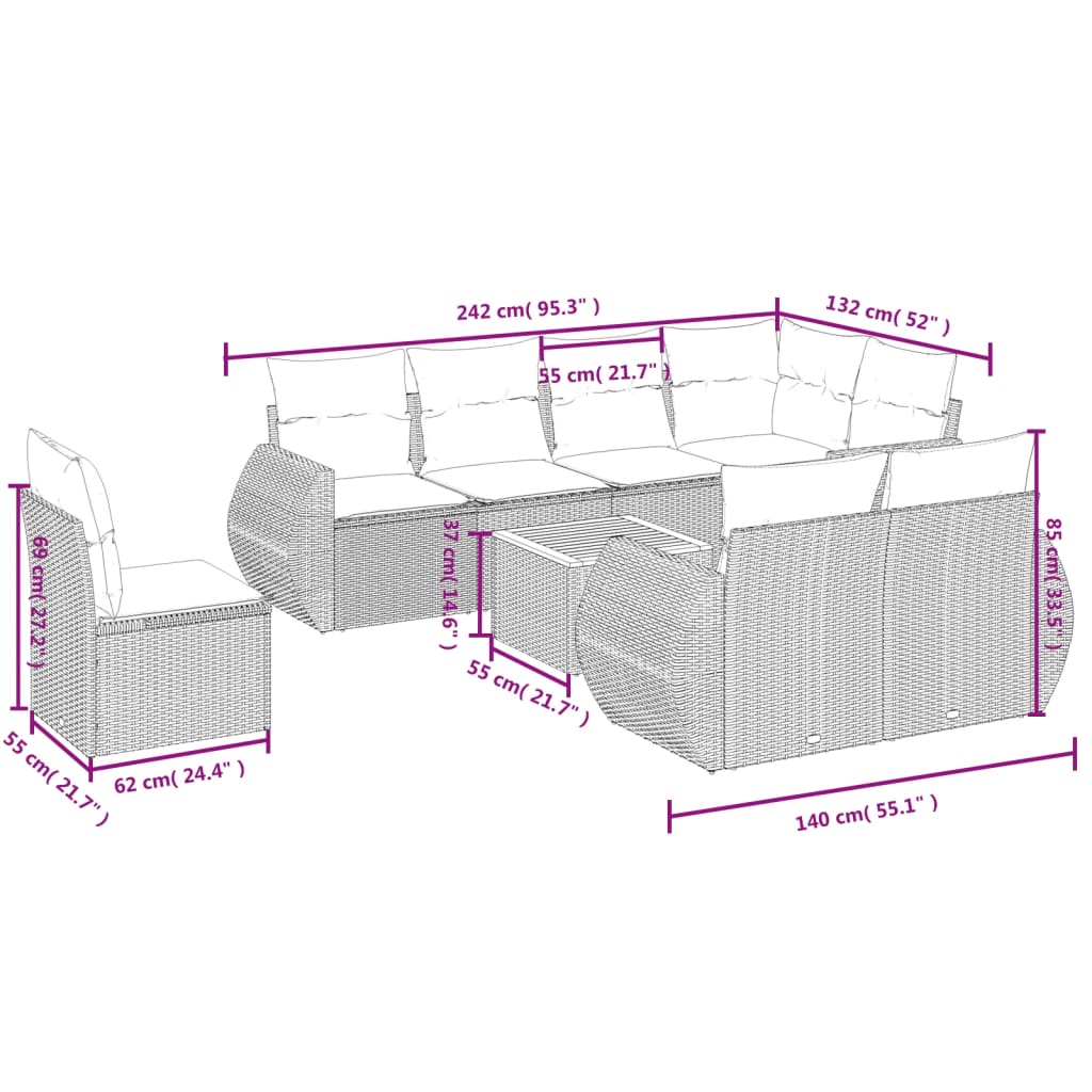 9-delige Loungeset met kussens poly rattan zwart is nu te koop bij PeponiXL, paradijselijk wonen!