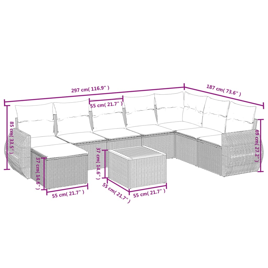 9-delige Loungeset met kussens poly rattan beige is nu te koop bij PeponiXL, paradijselijk wonen!