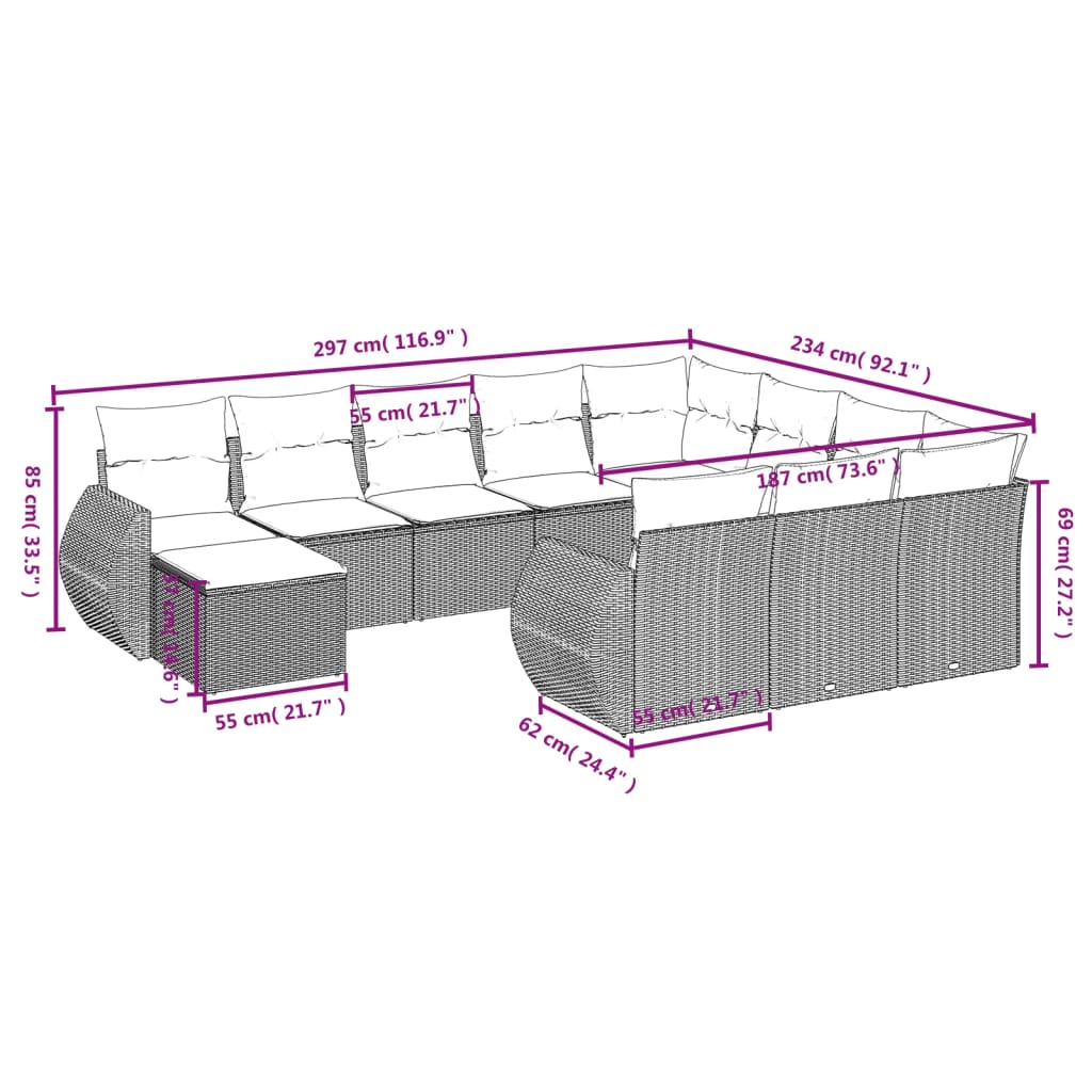 11-delige Loungeset met kussens poly rattan zwart is nu te koop bij PeponiXL, paradijselijk wonen!