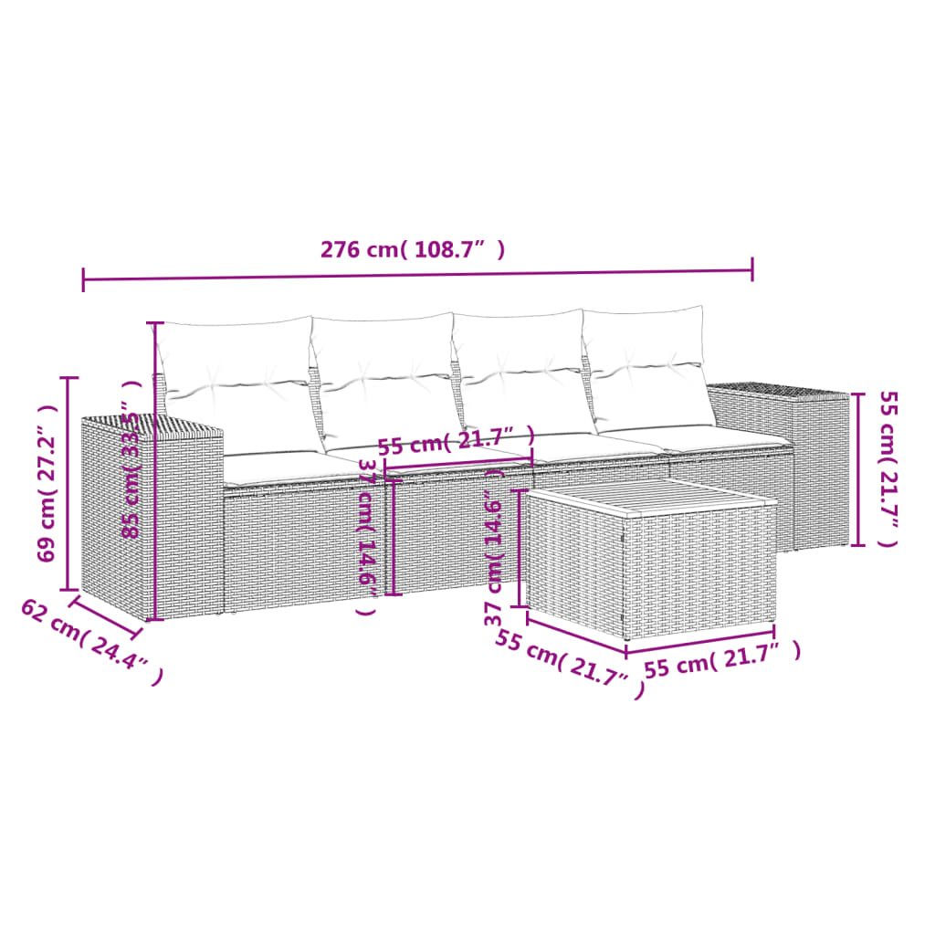 5-delige Loungeset met kussens poly rattan grijs is nu te koop bij PeponiXL, paradijselijk wonen!
