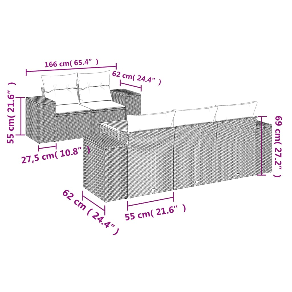 6-delige Loungeset met kussens poly rattan grijs is nu te koop bij PeponiXL, paradijselijk wonen!