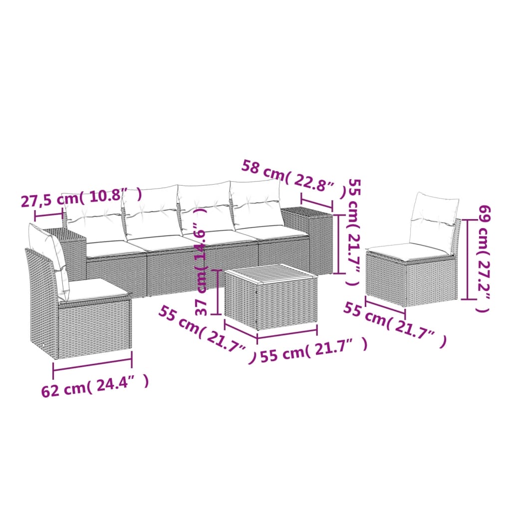 7-delige Loungeset met kussens poly rattan zwart is nu te koop bij PeponiXL, paradijselijk wonen!