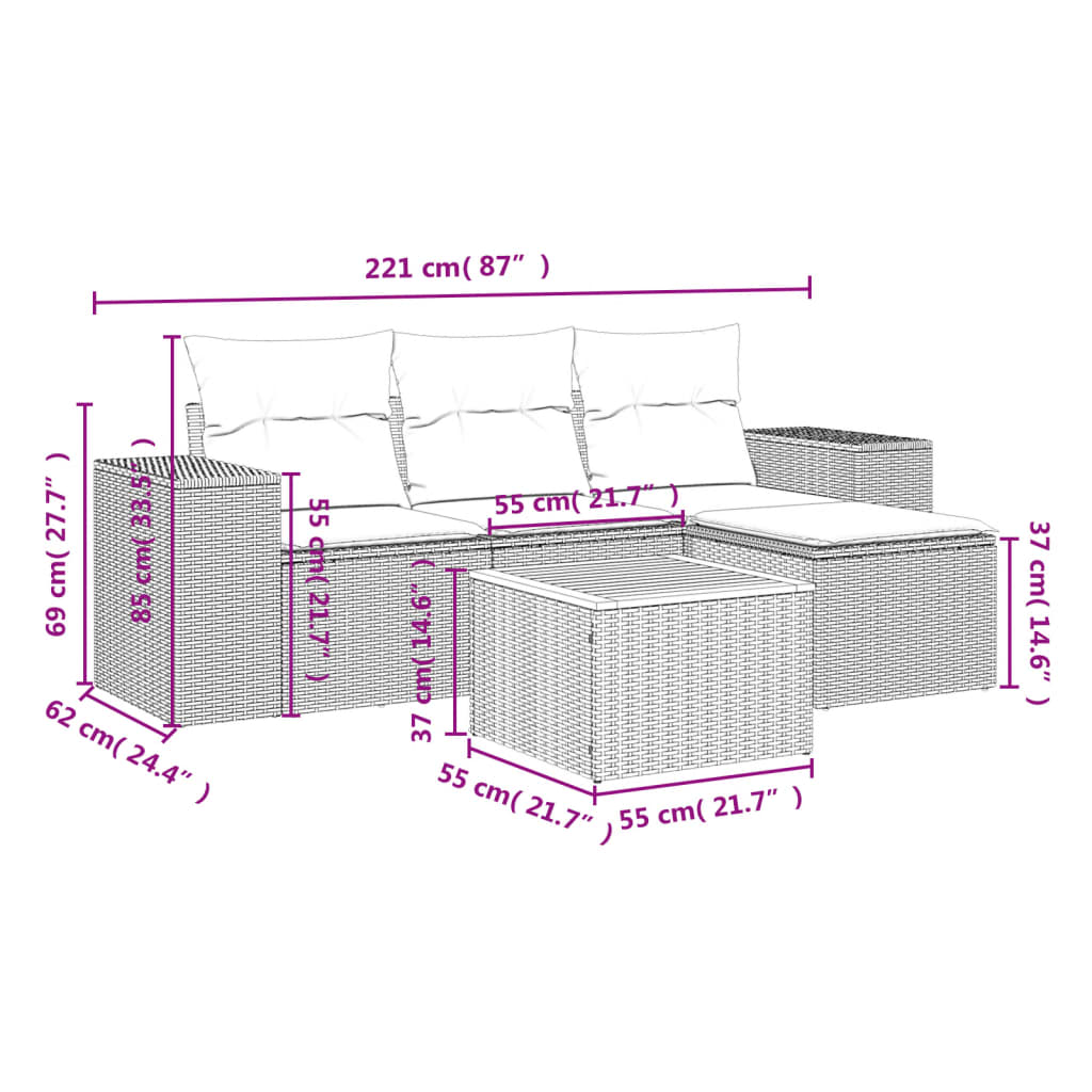 5-delige Loungeset met kussens poly rattan beige is nu te koop bij PeponiXL, paradijselijk wonen!