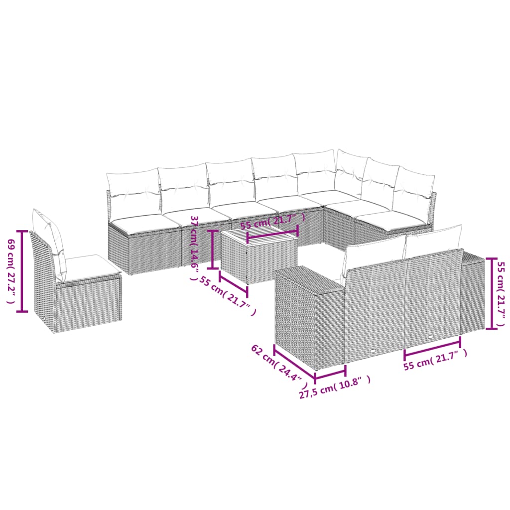 11-delige Loungeset met kussens poly rattan zwart is nu te koop bij PeponiXL, paradijselijk wonen!
