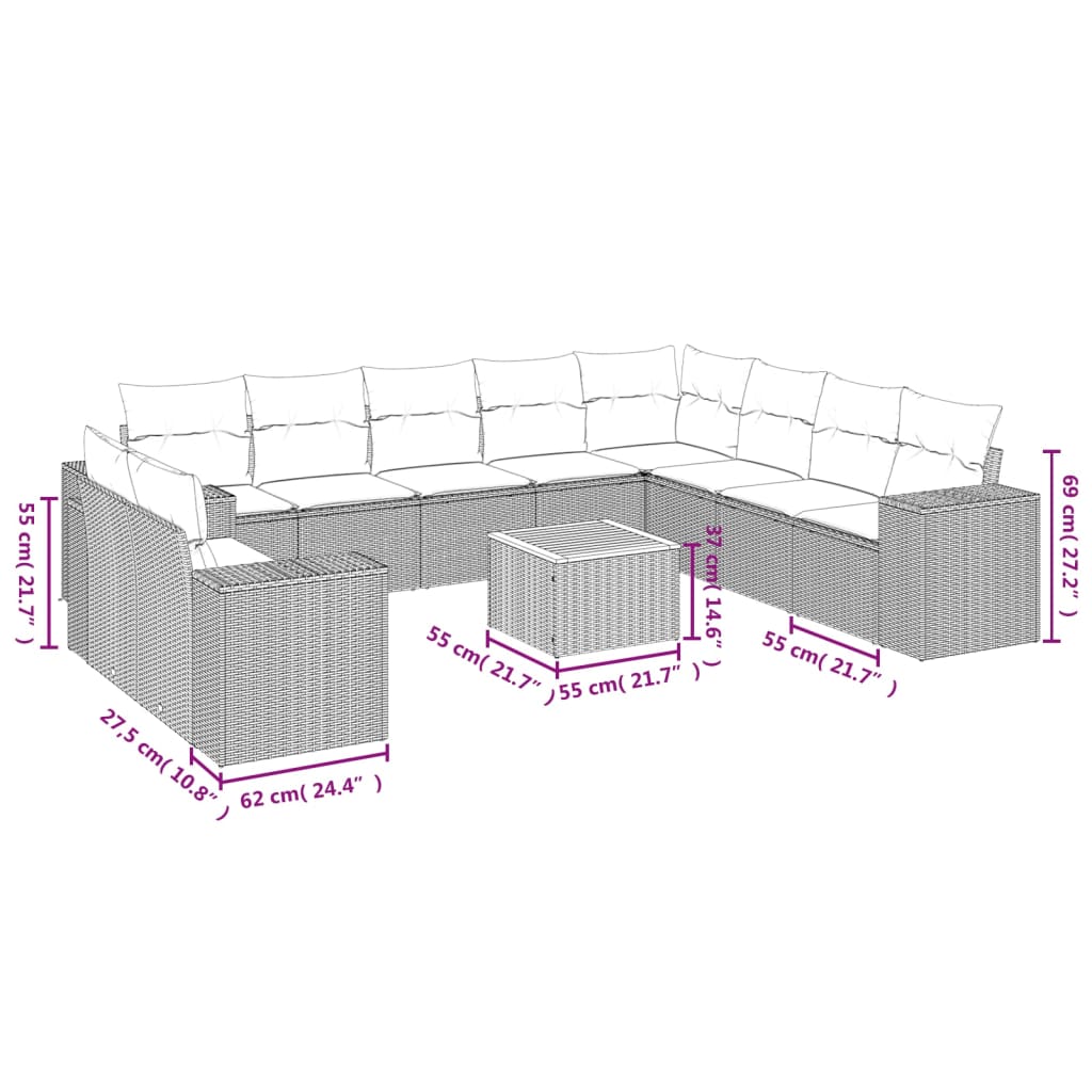 11-delige Loungeset met kussens poly rattan zwart is nu te koop bij PeponiXL, paradijselijk wonen!