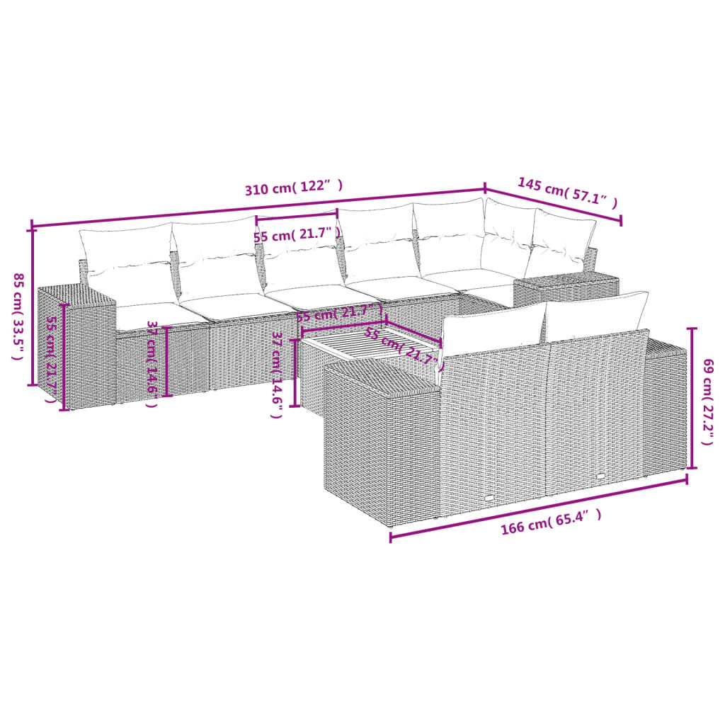 9-delige Loungeset met kussens poly rattan beige is nu te koop bij PeponiXL, paradijselijk wonen!