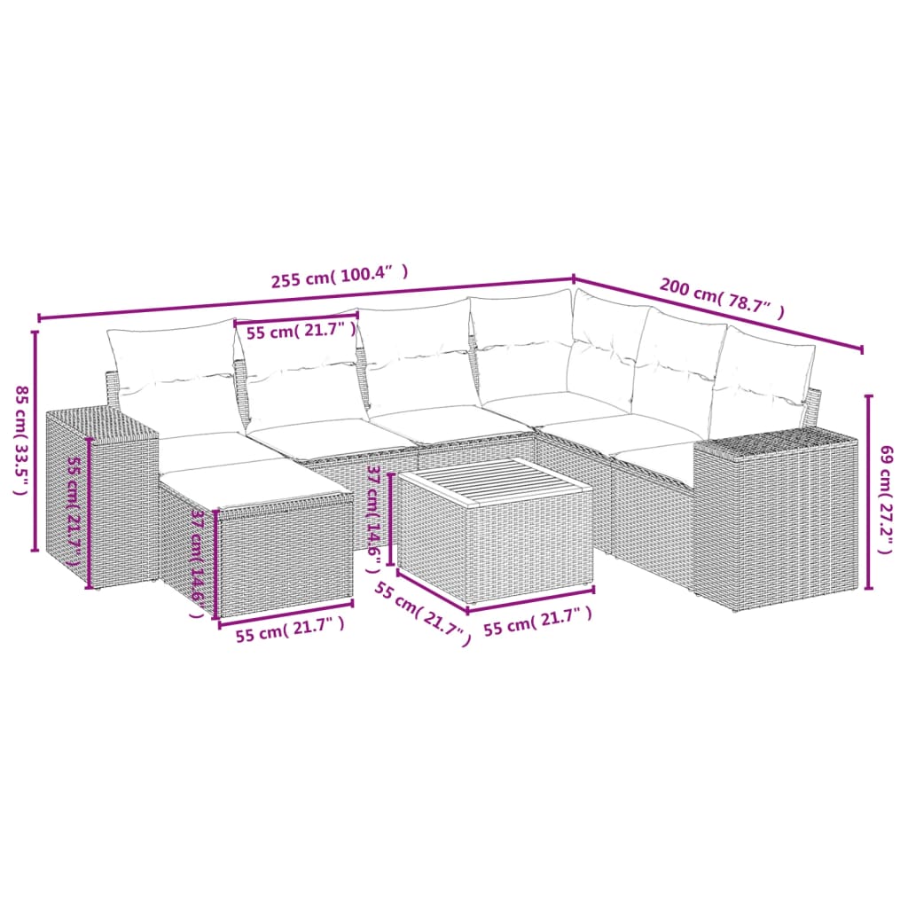 8-delige Loungeset met kussens poly rattan zwart is nu te koop bij PeponiXL, paradijselijk wonen!