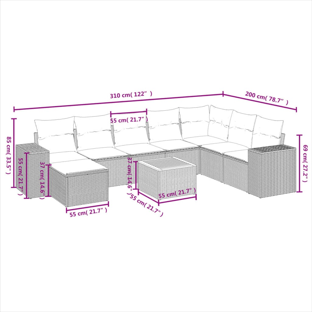 9-delige Loungeset met kussens poly rattan zwart is nu te koop bij PeponiXL, paradijselijk wonen!