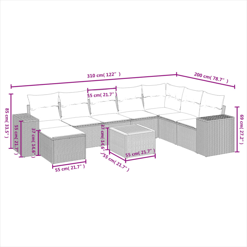 9-delige Loungeset met kussens poly rattan zwart is nu te koop bij PeponiXL, paradijselijk wonen!