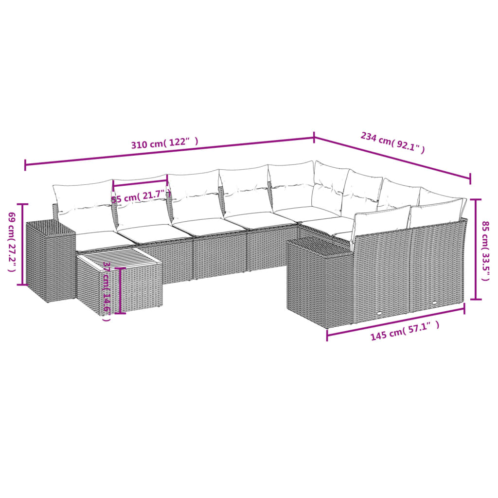 10-delige Loungeset met kussens poly rattan zwart is nu te koop bij PeponiXL, paradijselijk wonen!