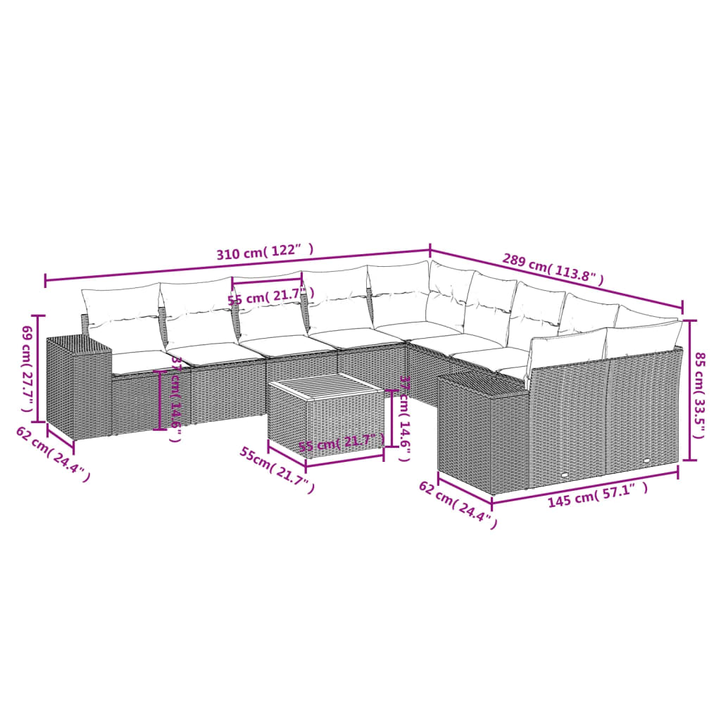 11-delige Tuinset met kussens poly rattan beige is nu te koop bij PeponiXL, paradijselijk wonen!