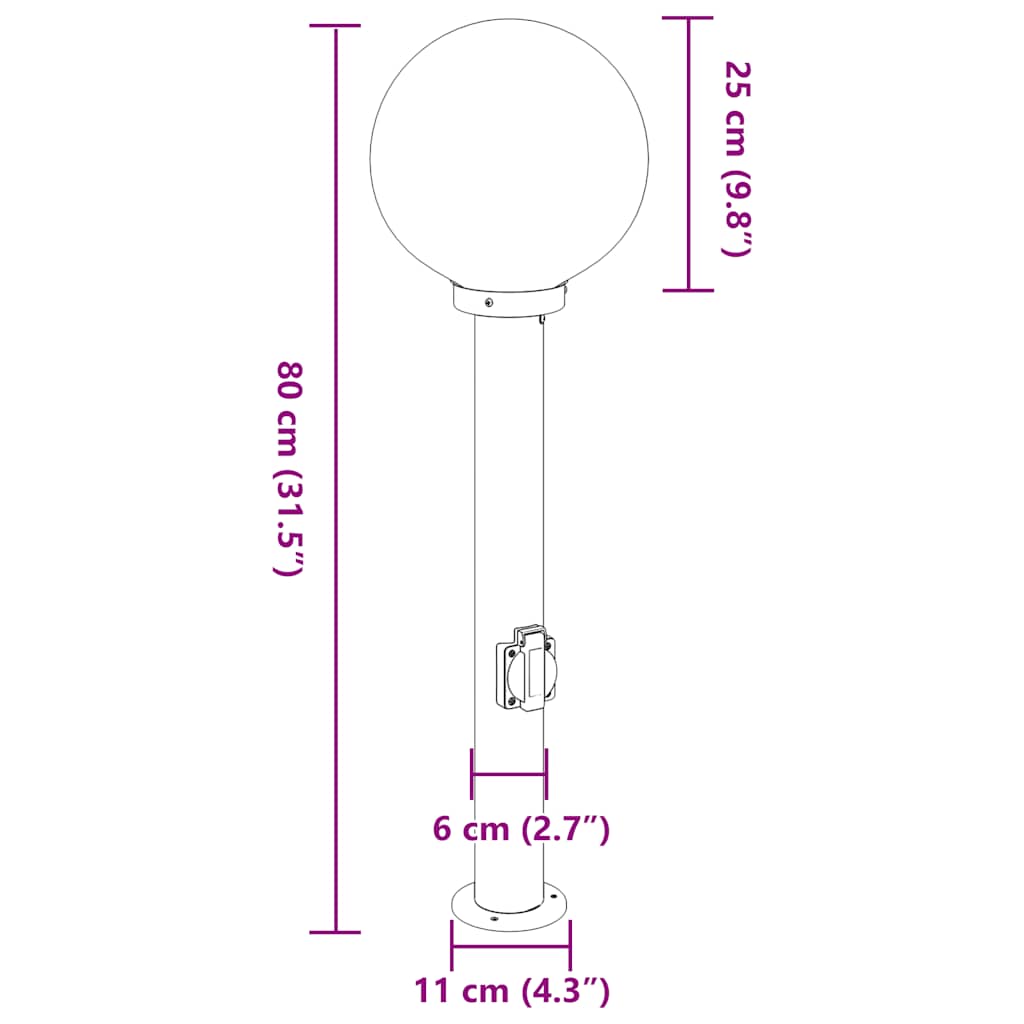 Bolderverlichting met stopcontact 3 stuks 80 cm RVS IP44 is nu te koop bij PeponiXL, paradijselijk wonen!