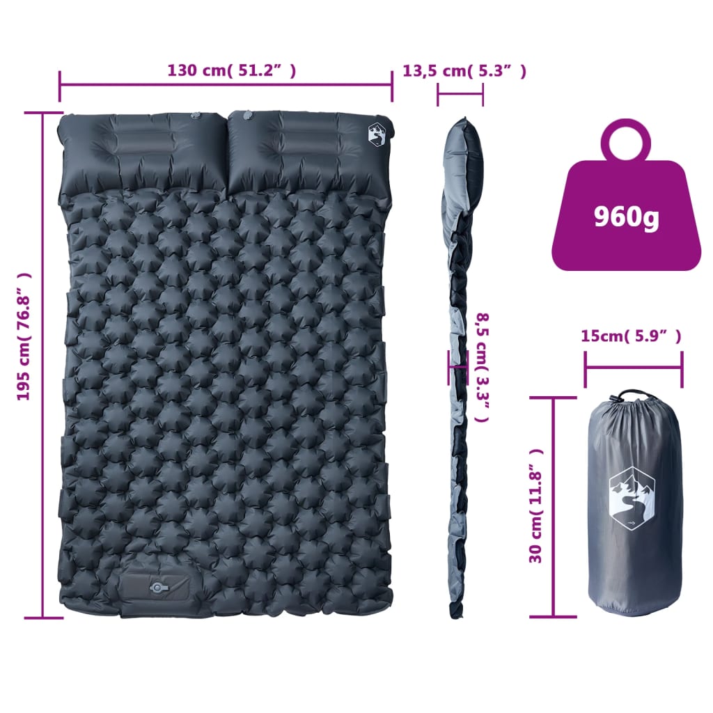 Kampeermatras met kussens zelfopblazend 2-persoons grijs is nu te koop bij PeponiXL, paradijselijk wonen!