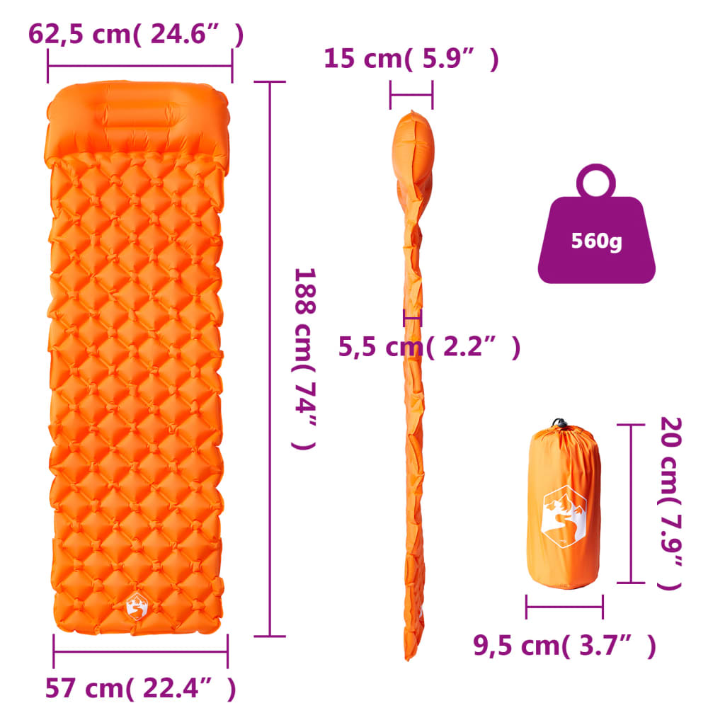Kampeermatras met kussen opblaasbaar 1-persoons oranje is nu te koop bij PeponiXL, paradijselijk wonen!