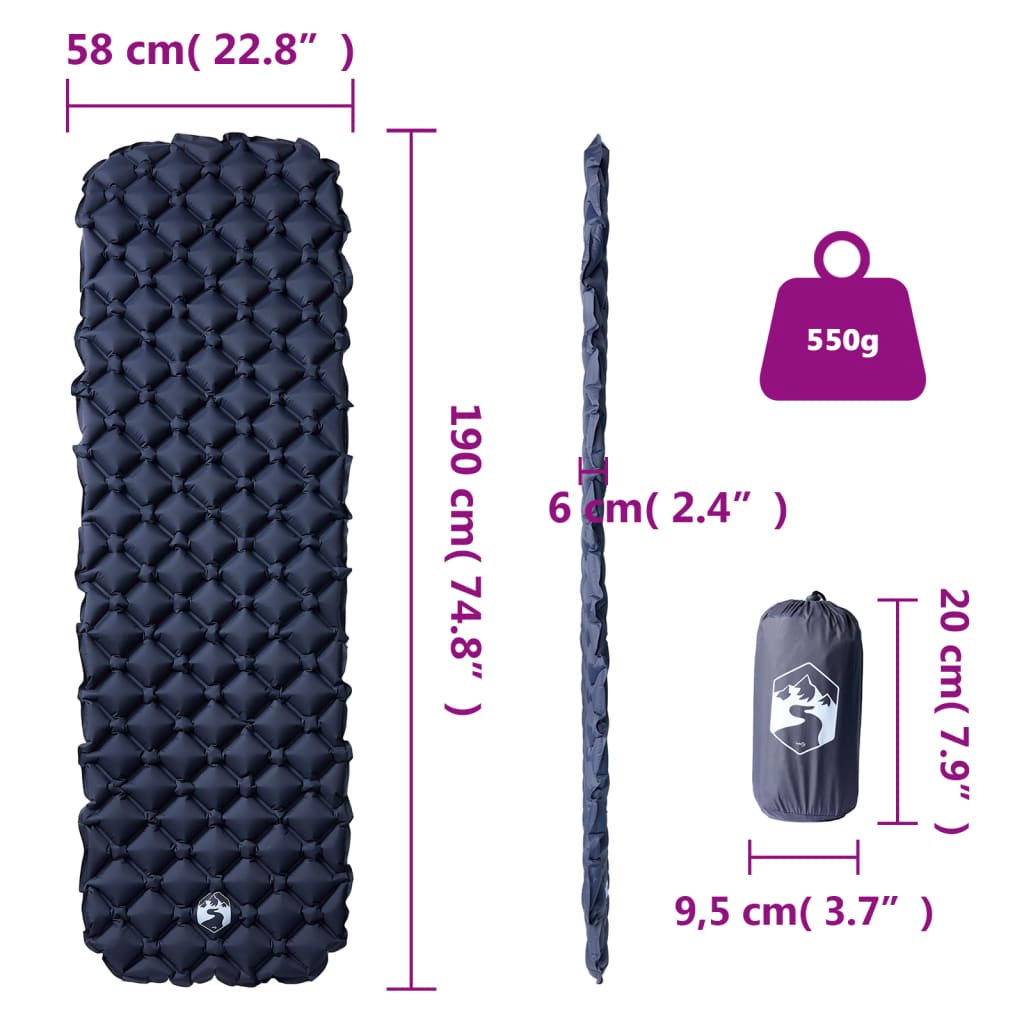 Kampeermatras opblaasbaar 190x58x6 cm 1- persoons grijs is nu te koop bij PeponiXL, paradijselijk wonen!
