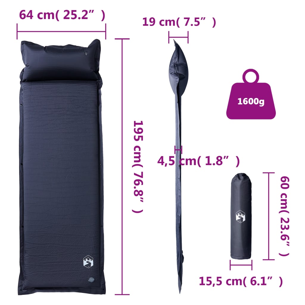Kampeermatras met kussen zelfopblazend 1-persoons grijs is nu te koop bij PeponiXL, paradijselijk wonen!