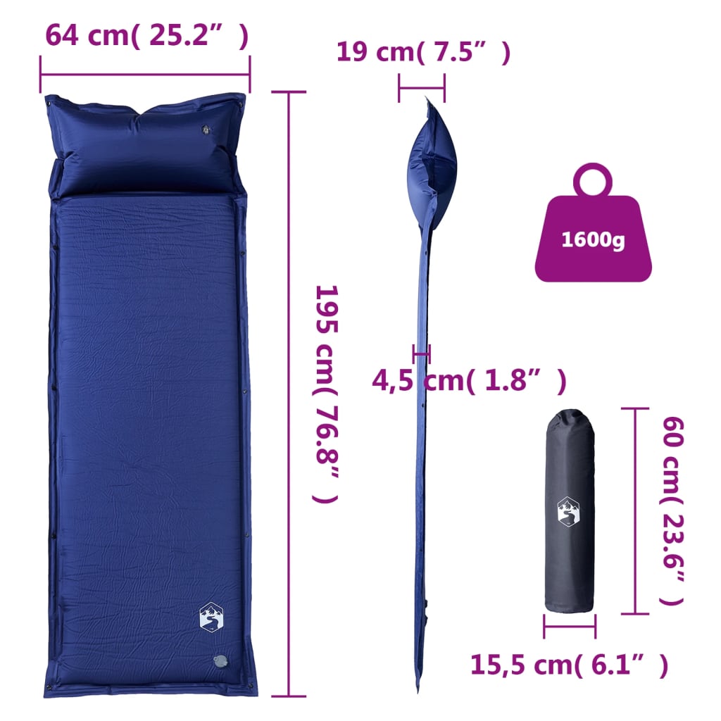 Kampeermatras met kussen zelfopblazend 1-persoons marineblauw is nu te koop bij PeponiXL, paradijselijk wonen!