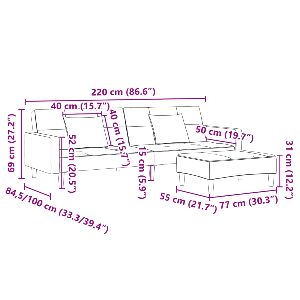 Slaapbank 2-zits met voetenbank fluweel donkergrijs is nu te koop bij PeponiXL, paradijselijk wonen!