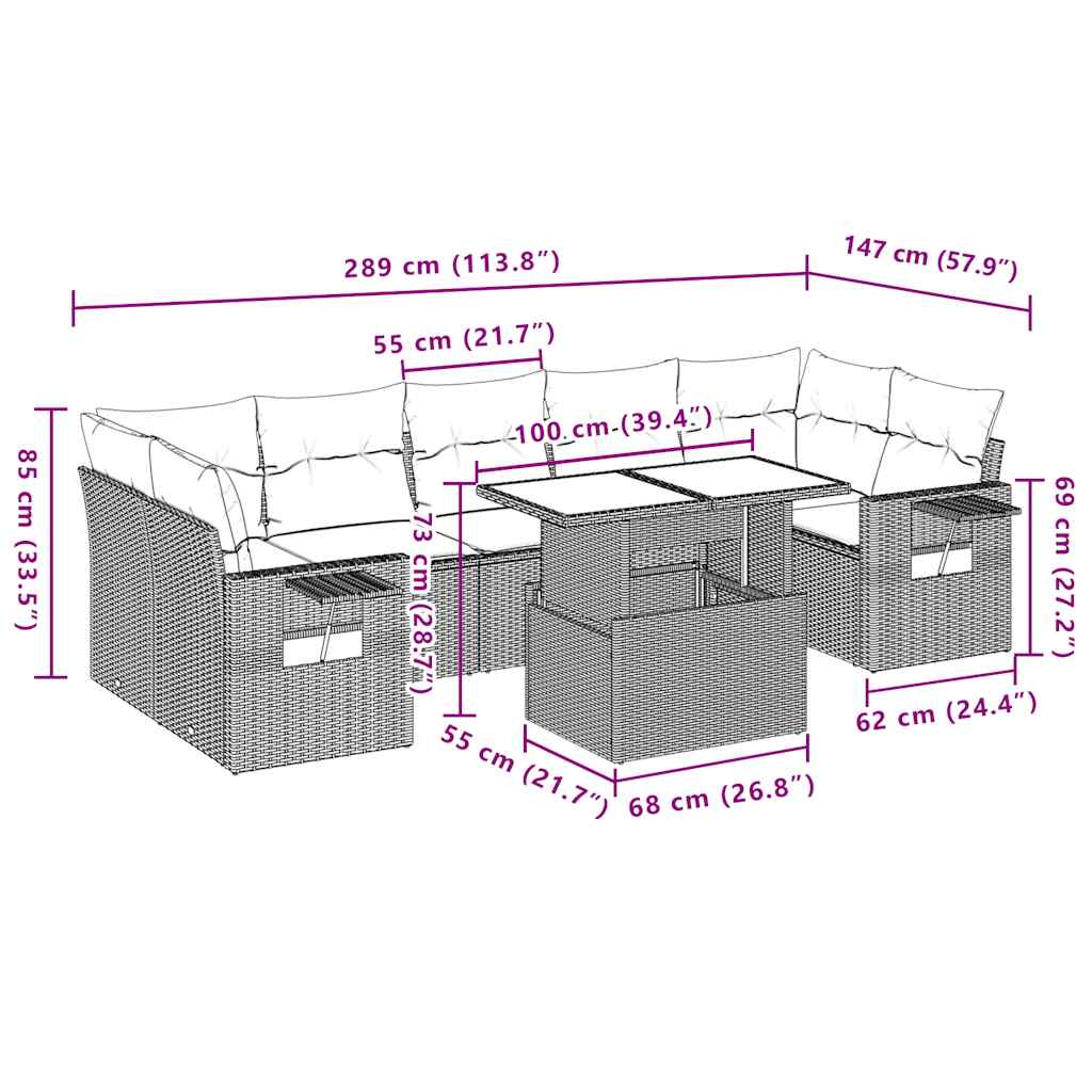 8-delige Loungeset met kussens poly rattan zwart is nu te koop bij PeponiXL, paradijselijk wonen!