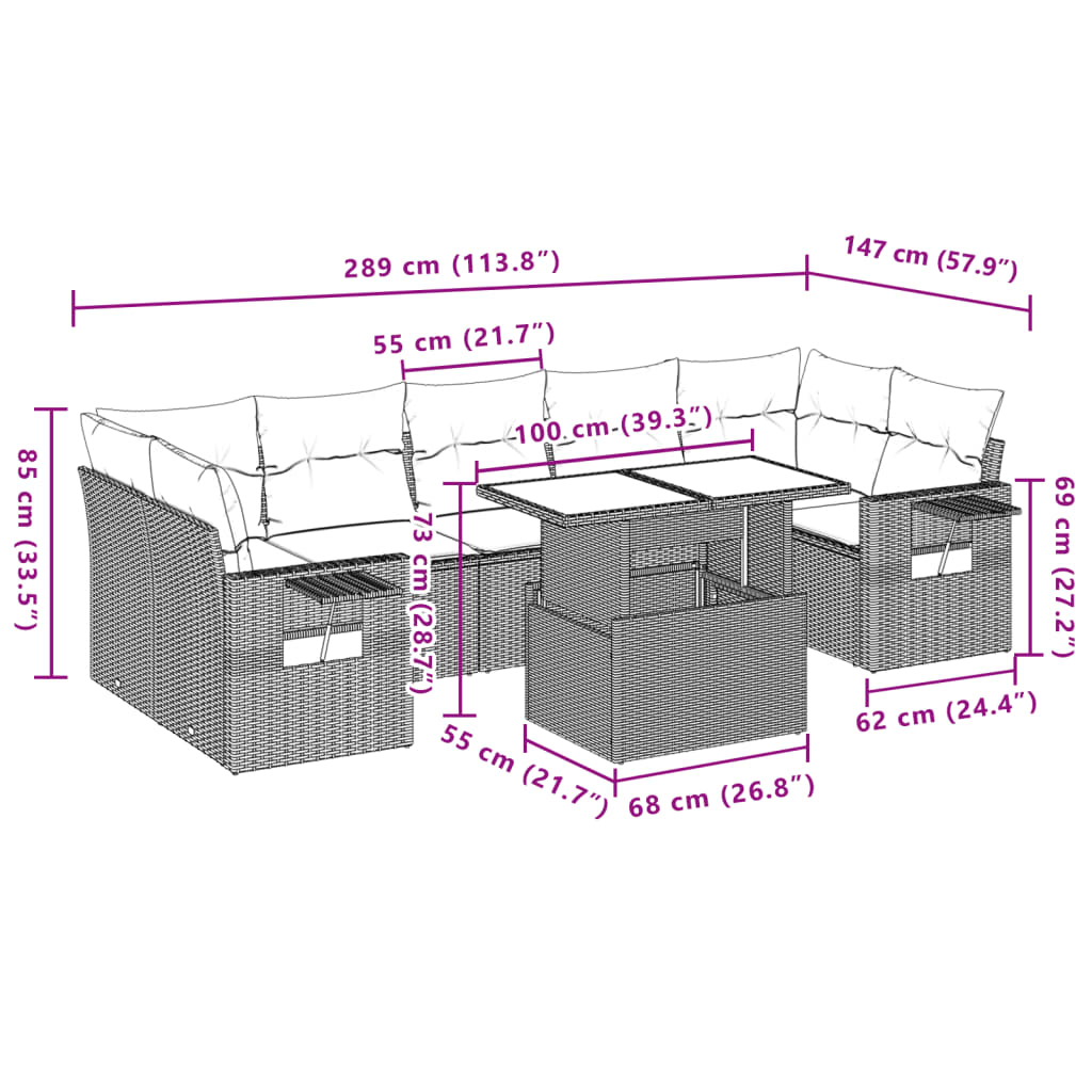 8-delige Loungeset met kussens poly rattan grijs is nu te koop bij PeponiXL, paradijselijk wonen!
