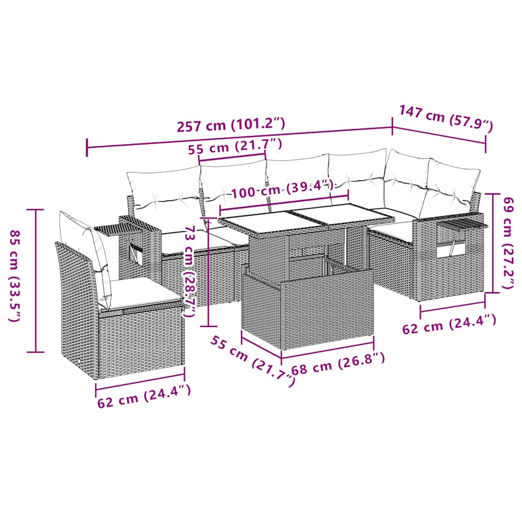 7-delige Loungeset met kussens poly rattan zwart is nu te koop bij PeponiXL, paradijselijk wonen!
