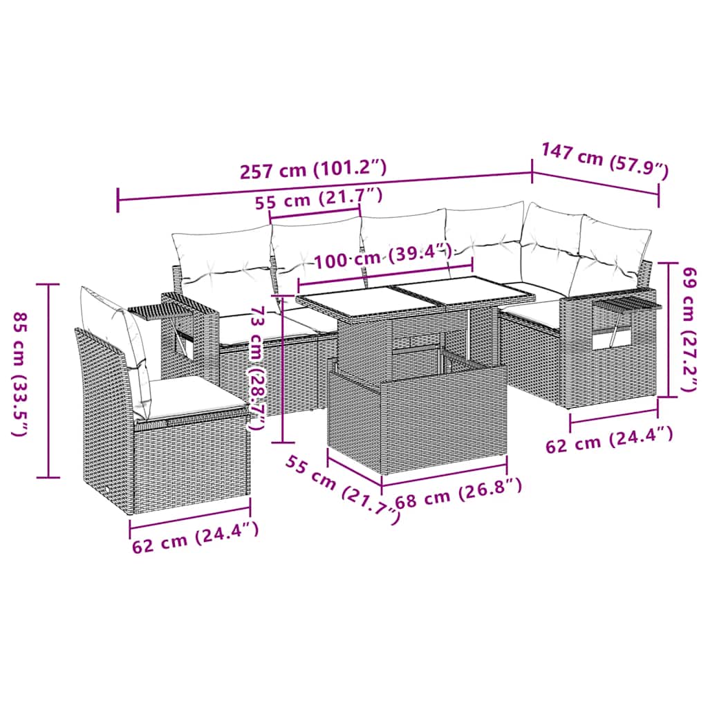 7-delige Loungeset met kussens poly rattan lichtgrijs is nu te koop bij PeponiXL, paradijselijk wonen!