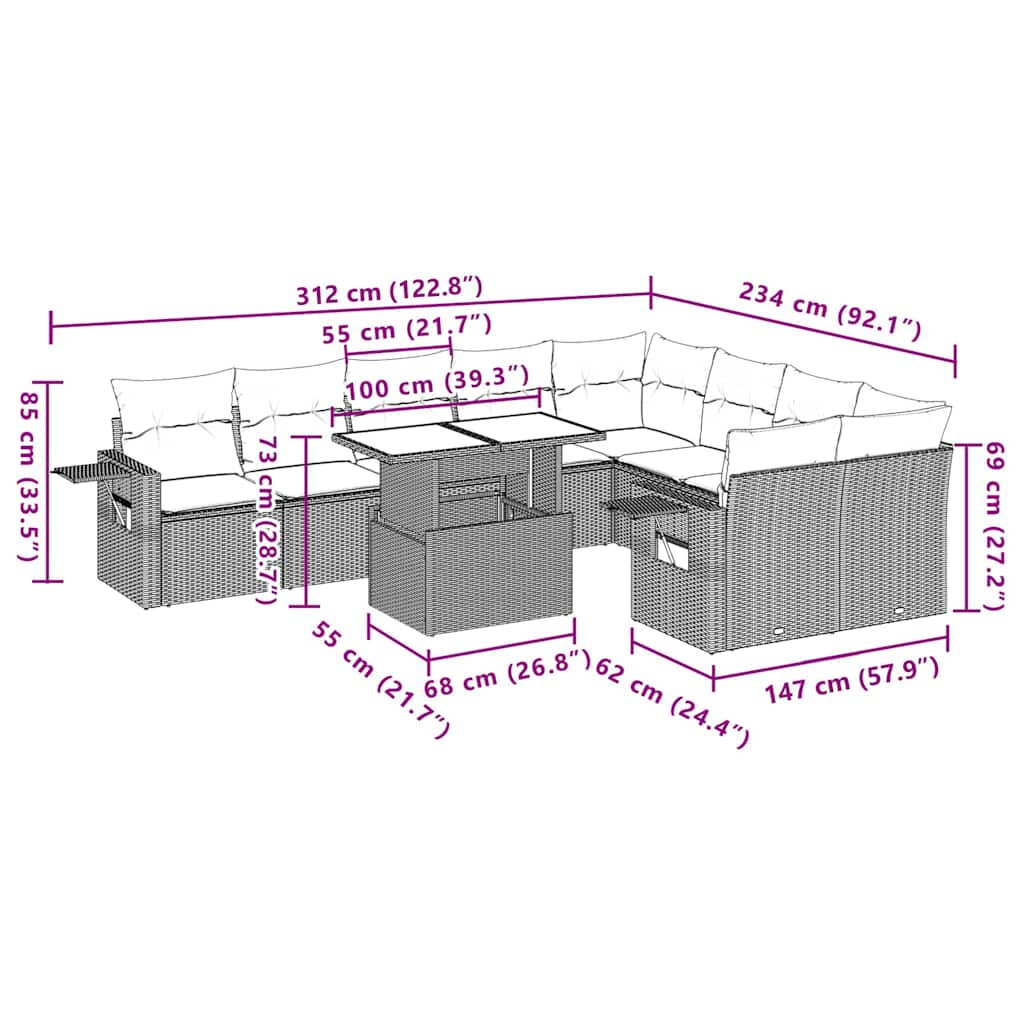 10-delige Loungeset met kussens poly rattan zwart is nu te koop bij PeponiXL, paradijselijk wonen!