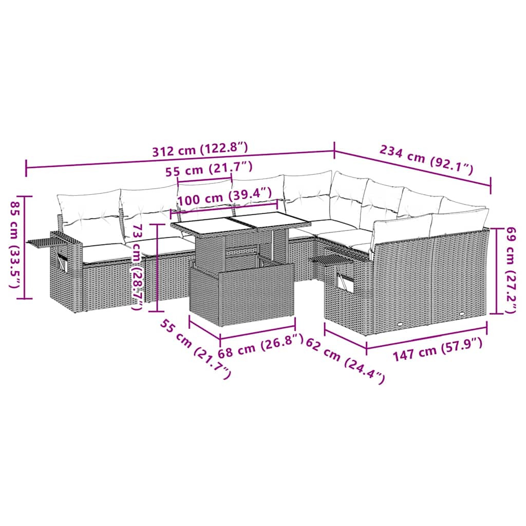 10-delige Loungeset met kussens poly rattan lichtgrijs is nu te koop bij PeponiXL, paradijselijk wonen!