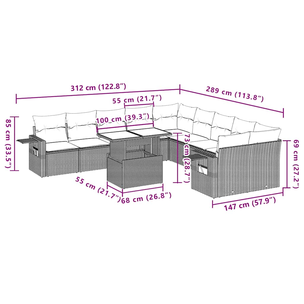 11-delige tuinbankset met kussens, bruin polyrotan is nu te koop bij PeponiXL, paradijselijk wonen!