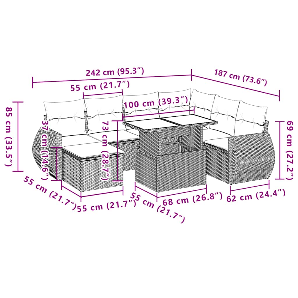 8-delige Loungeset met kussens poly rattan bruin is nu te koop bij PeponiXL, paradijselijk wonen!
