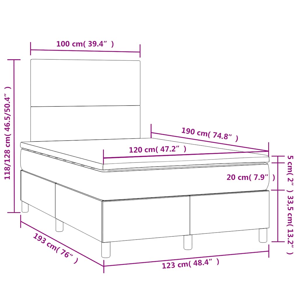 Boxspring met matras en LED stof crèmekleurig 120x190 cm is nu te koop bij PeponiXL, paradijselijk wonen!