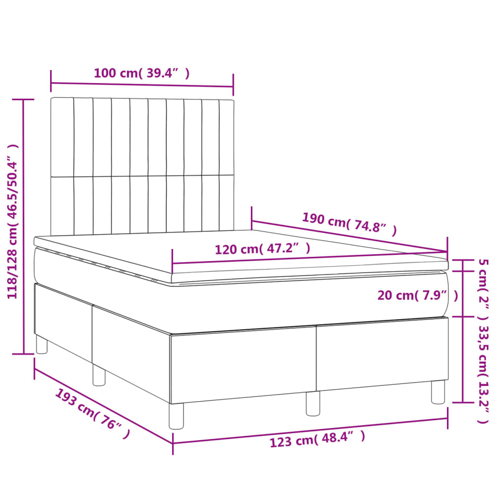 Boxspring met matras en LED stof donkerbruin 120x190 cm is nu te koop bij PeponiXL, paradijselijk wonen!