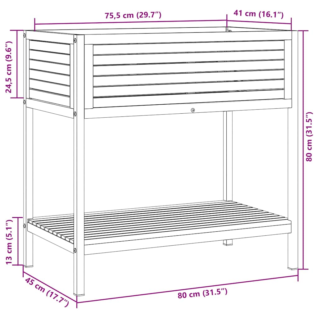 Plantenbak met schap 80x45x80 cm massief acaciahout en staal is nu te koop bij PeponiXL, paradijselijk wonen!