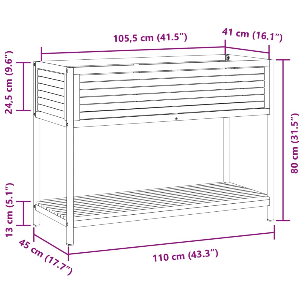 Plantenbak met schap 110x45x80 cm massief acaciahout en staal is nu te koop bij PeponiXL, paradijselijk wonen!