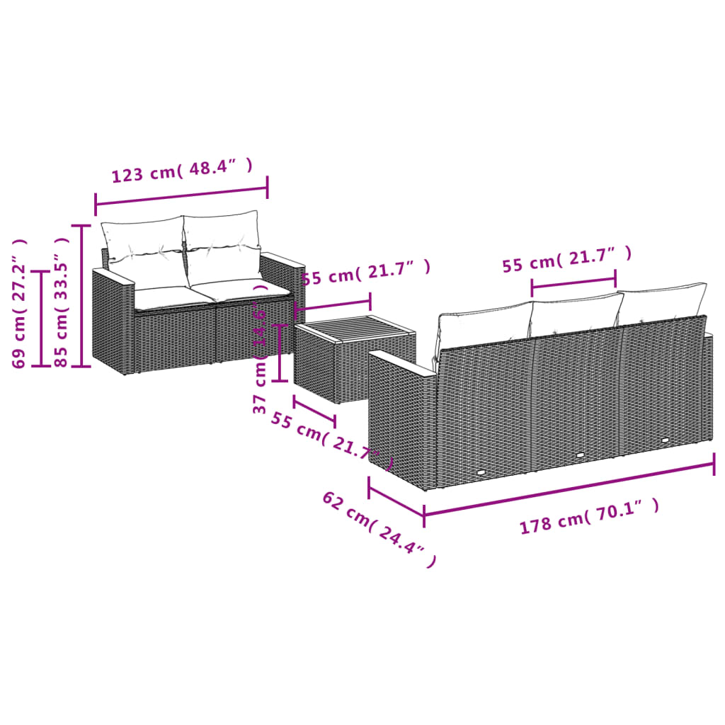 6-delige Loungeset met kussens poly rattan zwart is nu te koop bij PeponiXL, paradijselijk wonen!