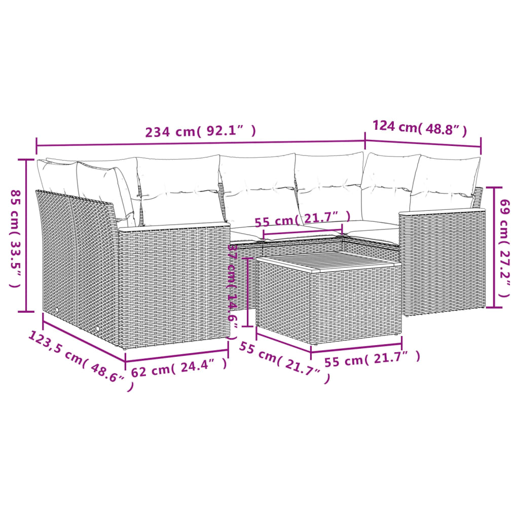 7-delige Loungeset met kussens poly rattan zwart is nu te koop bij PeponiXL, paradijselijk wonen!