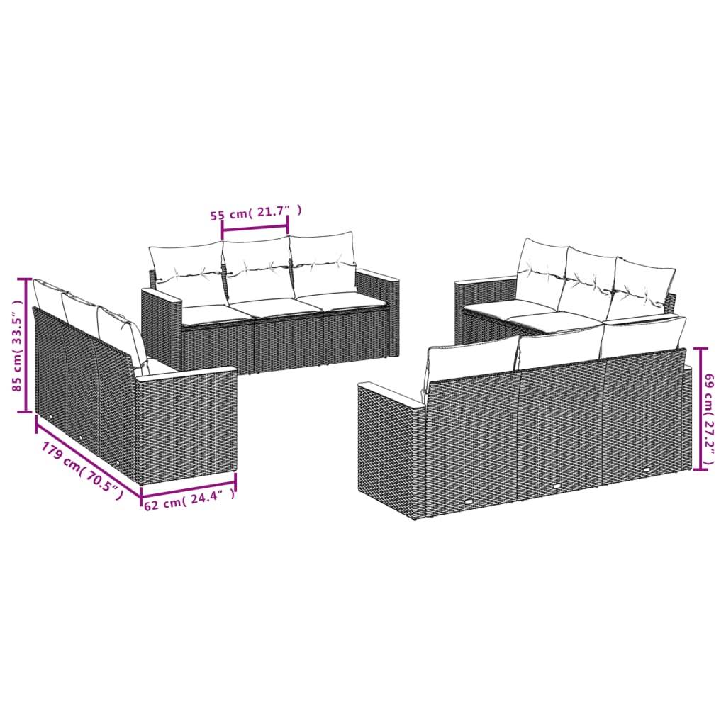 12-delige Loungeset met kussens poly rattan grijs is nu te koop bij PeponiXL, paradijselijk wonen!