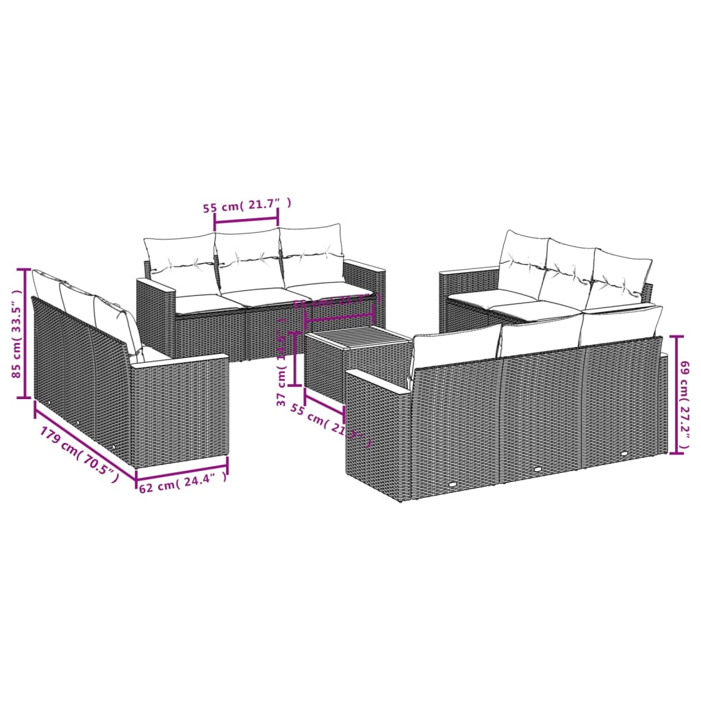 13-delige Loungeset met kussens poly rattan zwart is nu te koop bij PeponiXL, paradijselijk wonen!