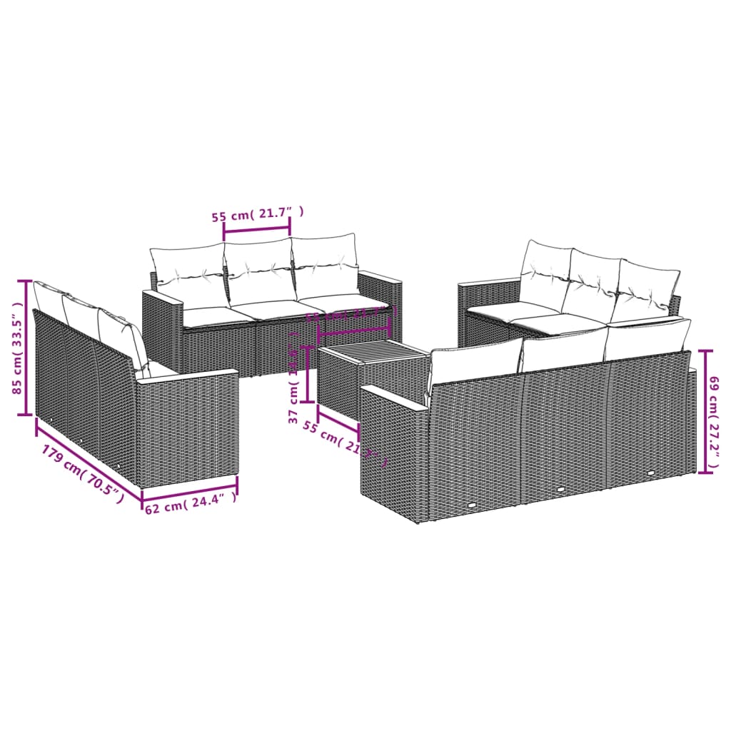 13-delige Loungeset met kussens poly rattan zwart is nu te koop bij PeponiXL, paradijselijk wonen!