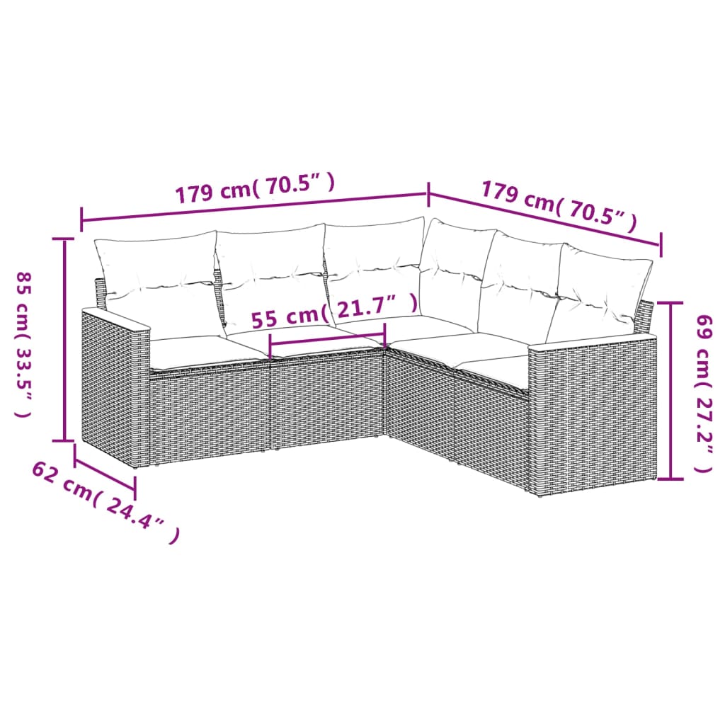 5-delige Loungeset met kussens poly rattan grijs is nu te koop bij PeponiXL, paradijselijk wonen!