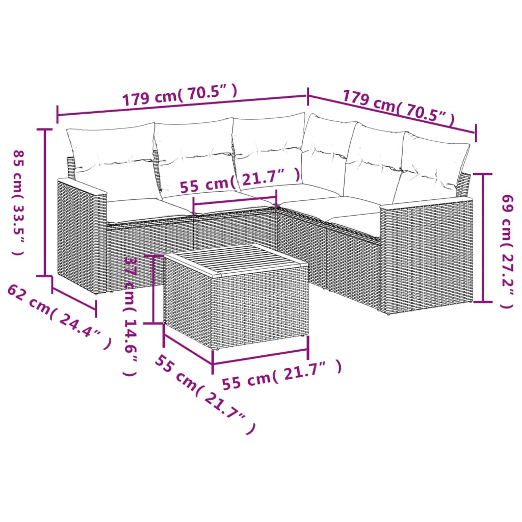 6-delige Loungeset met kussens poly rattan beige is nu te koop bij PeponiXL, paradijselijk wonen!