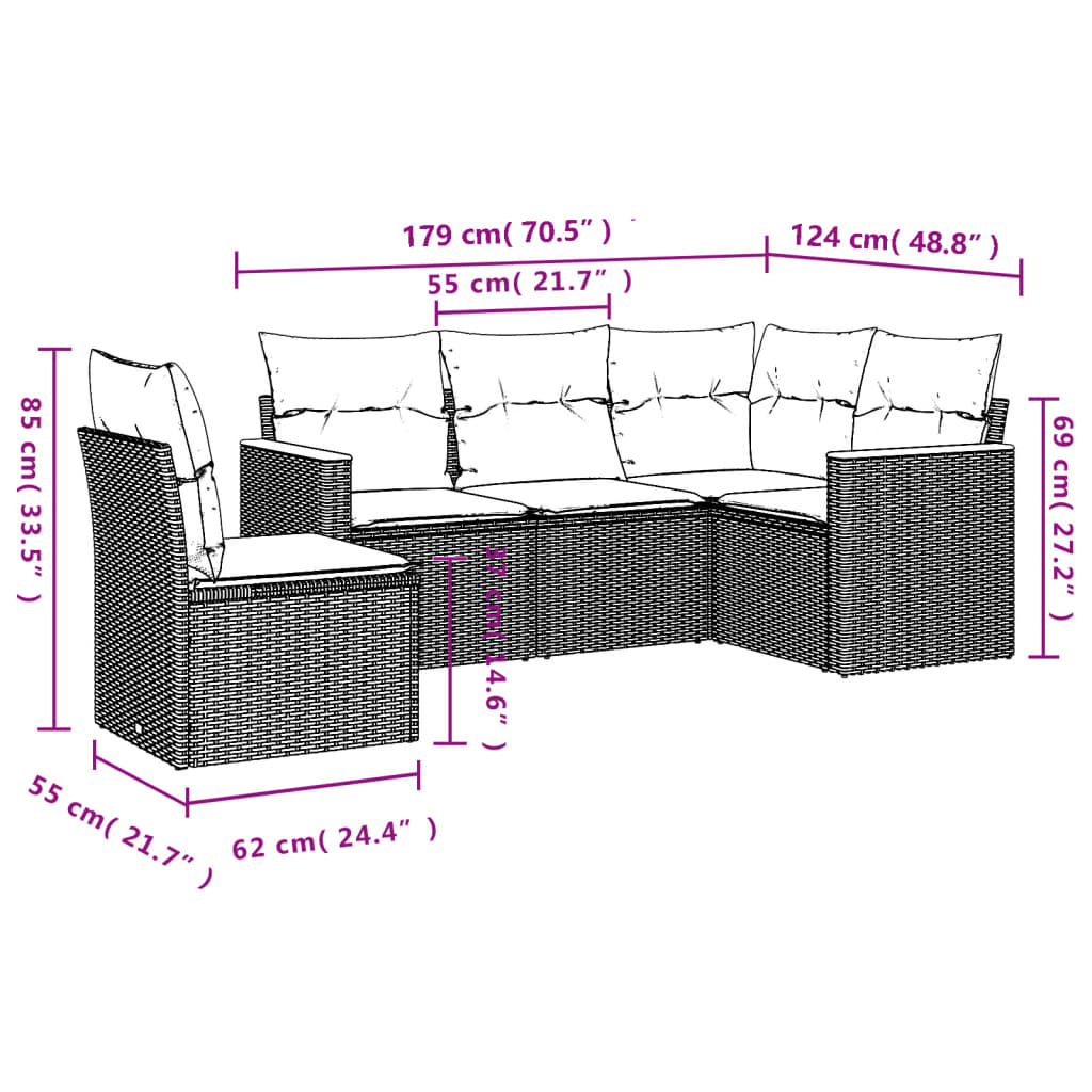 5-delige Loungeset met kussens poly rattan grijs is nu te koop bij PeponiXL, paradijselijk wonen!