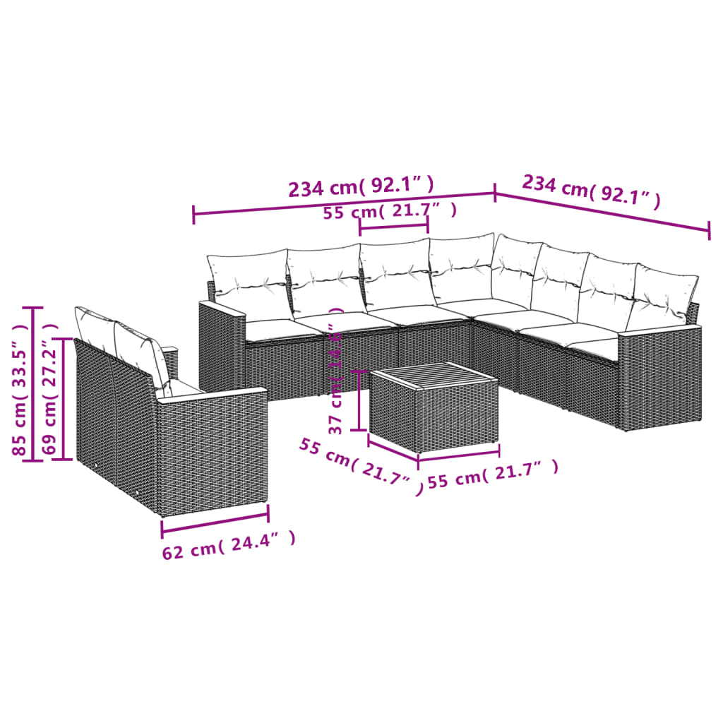 10-delige Loungeset met kussens poly rattan zwart is nu te koop bij PeponiXL, paradijselijk wonen!