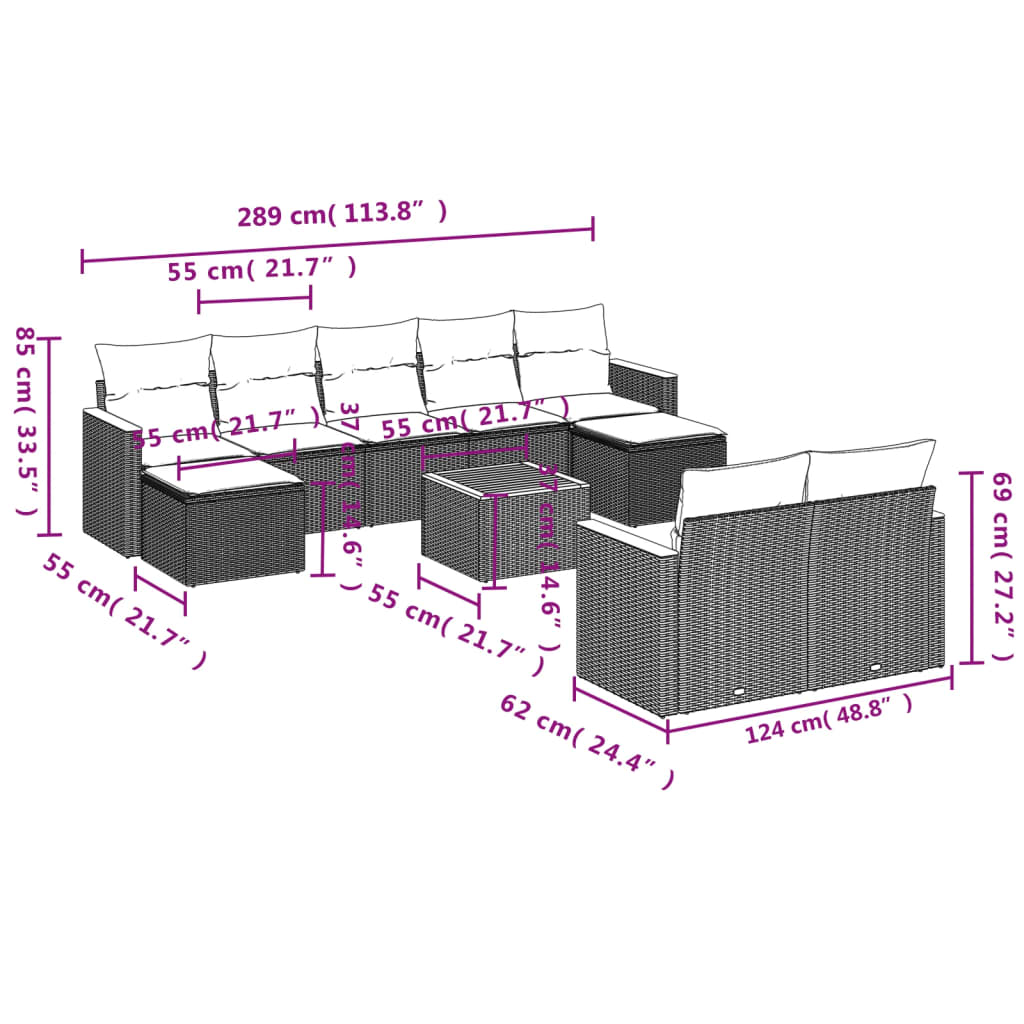 10-delige Loungeset met kussens poly rattan zwart is nu te koop bij PeponiXL, paradijselijk wonen!