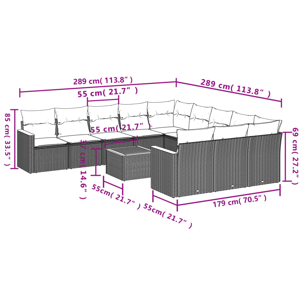 12-delige Loungeset met kussens poly rattan zwart is nu te koop bij PeponiXL, paradijselijk wonen!
