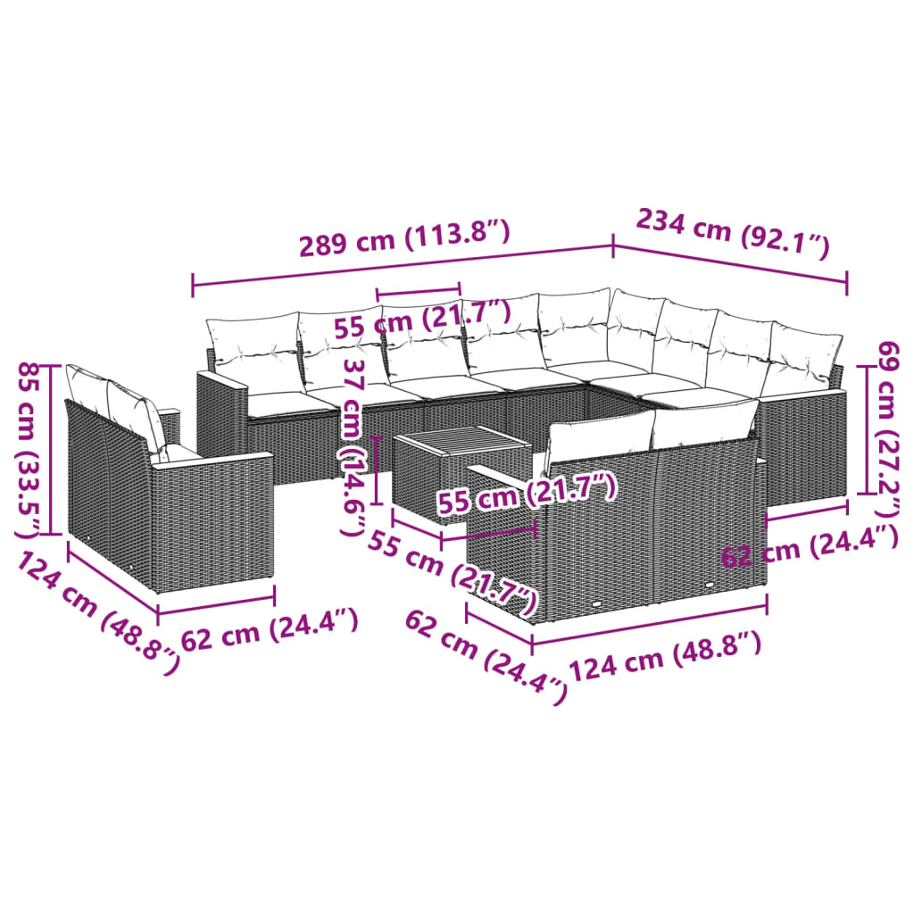 13-delige Loungeset met kussens poly rattan zwart is nu te koop bij PeponiXL, paradijselijk wonen!