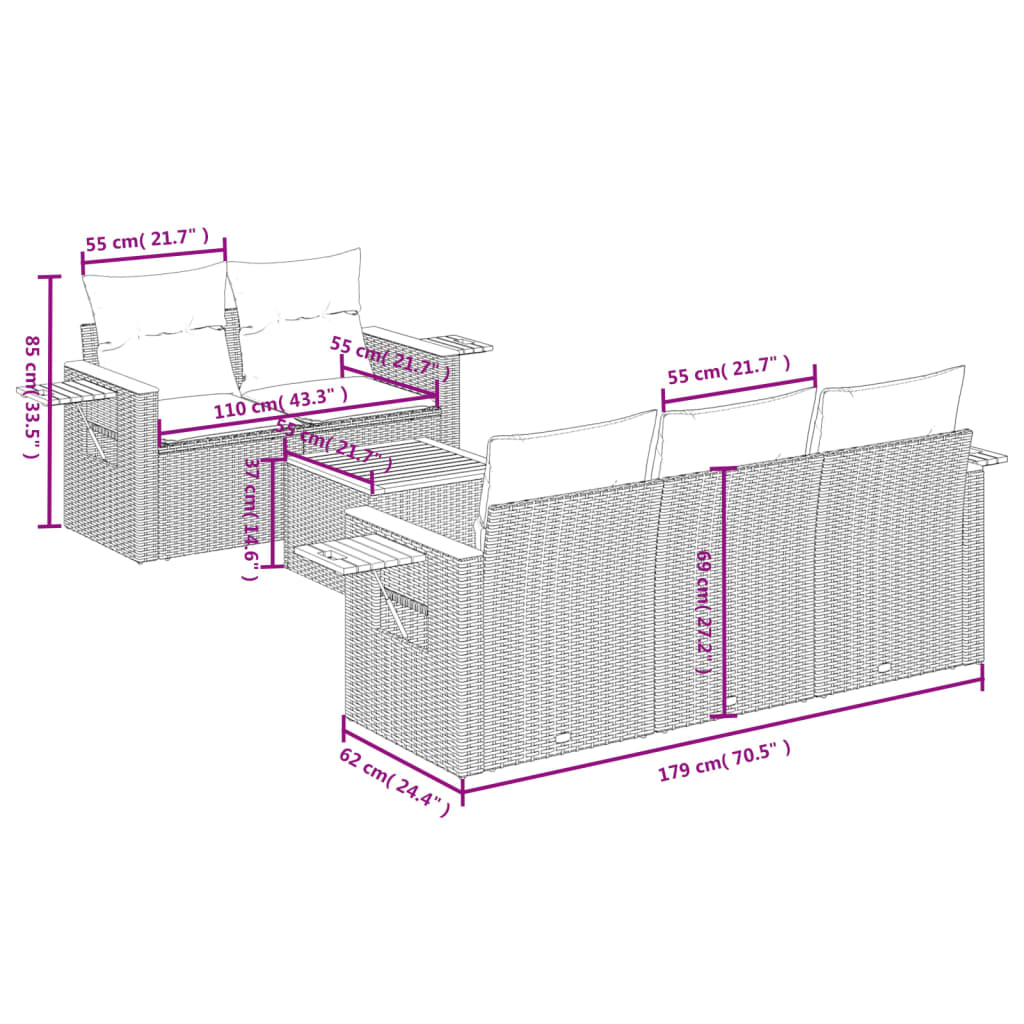 6-delige Loungeset met kussens poly rattan grijs is nu te koop bij PeponiXL, paradijselijk wonen!