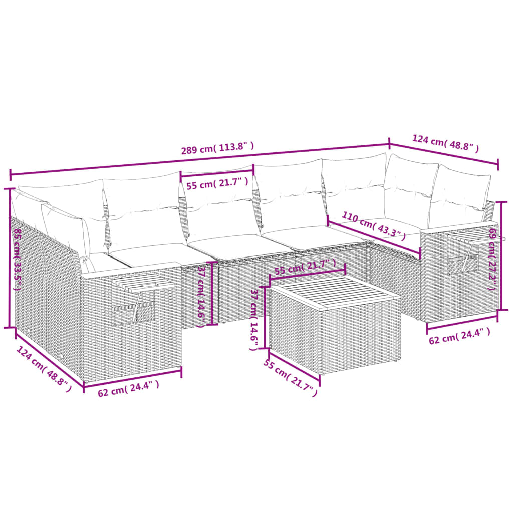 8-delige Loungeset met kussens poly rattan zwart is nu te koop bij PeponiXL, paradijselijk wonen!